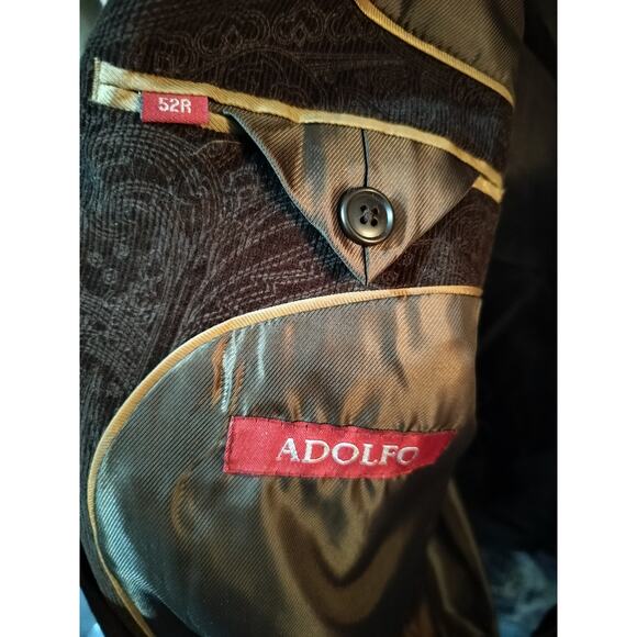 M549) Adolfo Men's Brown Pattern Corduroy Two Button Blazer Jacket Size 52R - Picture 9 of 9